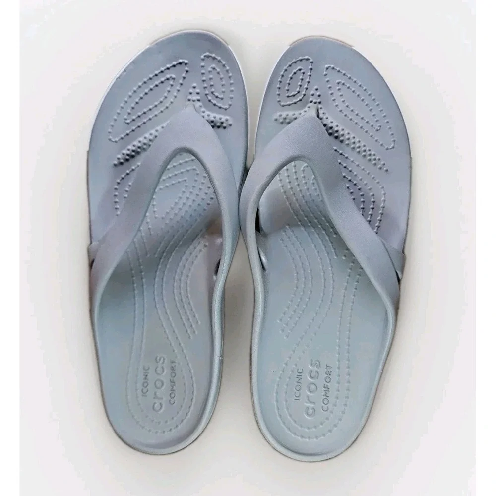 CROCS Kadee II Women Sz 6 Flip Flops Gray Pool Lake Beach Packable Vacation #566